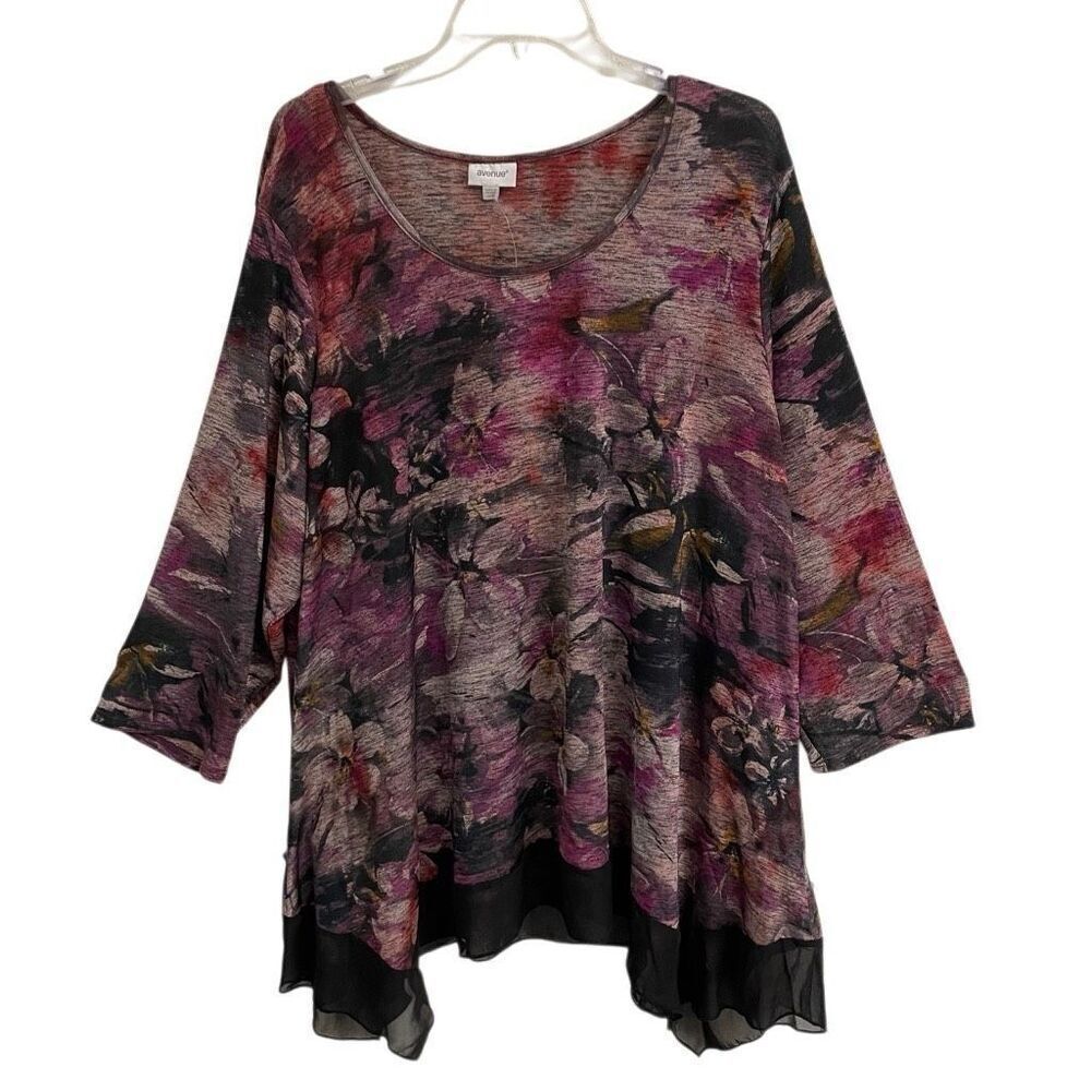 Avenue‎ scoopneck floral handkerchief long sleeve blouse women’s 26/28 NEW